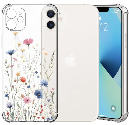 ChoosEU Transparent Hülle für iPhone 11 Weich TPU Silikon Case mit Blume Muster Motiv für Mädchen Frauen Dünne Handyhülle Stoßfeste Airbag Schutzhülle Durchsichtig Cover - Blau Rosa