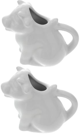 IMIKEYA Lot de 2 Petits Pichets à Lait et Sauce en Céramique Blanche Forme Vache Poignée, Crémier Animal 150 Ml, Pot à Crème pour Maison et Restaurant