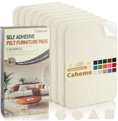 Filtglider självhäftande beige-vit, 9 stycken självhäftande filt, filtglider för stolar, 20 x 10 cm 3 mm tjocka möbeltassar, halkfri stolsdämpare, filt för möbler, soffa, boxfoder, muggmatta