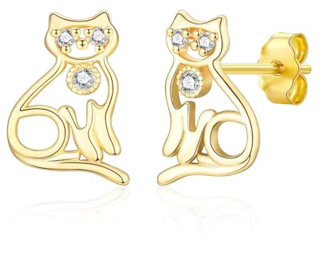 Orecchini a perno in argento a forma di gatto, ipoallergenici, a forma di gatto, graziosi orecchini in argento per ragazze e bambini, regali di compleanno
