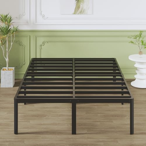 Lutown-Teen Metallbett 140x200 cm mit Runden Eckbeinen, Höhe 41cm Bett mit Lattenrost, Bettrahmen aus Metall Doppelbett mit Stauraum unter dem Bett, Geräuschfrei, Einfacher Aufbau, Schwarz