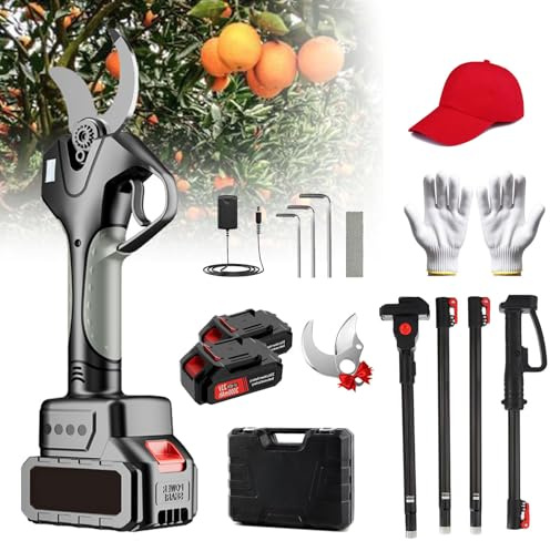 aromaoveite Forbici da Potatura A Batteria 2 in 1 da 21 V, Diametro di Taglio di 2, Forbici da Potatura Elettriche con Asta Telescopica Staccabile in Lega di Alluminio da 1,5 M/2 M,Shortrod