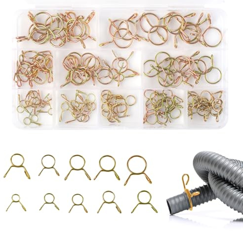 100 Stück Schlauchschellen, 10 Größen Verzinkte Schlauchklemme Federklemmen | 5–14 mm Schlauchschelle mit Aufbewahrungsbox Einfache Montage für Benzin-, Silikon-, Luft- & Wasserschläuche