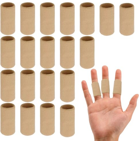 Miiqxx 20PCS Finger Compression Sleeves,Breathable Finger Support Unisex Sizing,for Thumb,Arthritis/Sports Protection,Basketball,Golf,Tennis,Etc (Nude)