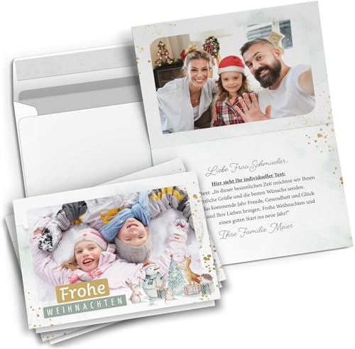 Weihnachtskarten mit Umschlag 20 Stück | personalisiert mit Text & Foto | Weihnachtskarte selbst gestalten | Premium Grußkarten Set Weihnachten | Vintage Modern – Niedliche Tiere 2