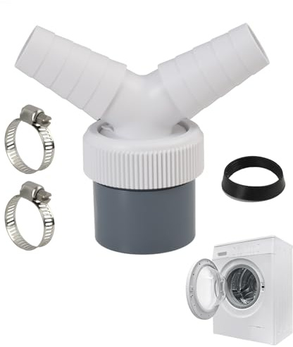 Washing Machine Drain Adapter Y-Connector, 40mm Abflussrohr, 0.75-0.95 Zulauf, PVC Doppelanschluss mit Schlauchschellen, Universal Abwasserverbinder für Spülmaschine & Waschmaschine