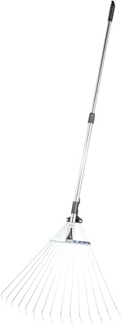 VEVOR Râteau à Feuilles, 15 Dents Métalliques, Râteau de Jardin Réglable, avec Tête 19-57 cm, Manche Long 81-160 cm, Tube en Acier Inoxydable, Outil de Ramasse Feuilles pour Jardinage, Pelouse, Cour