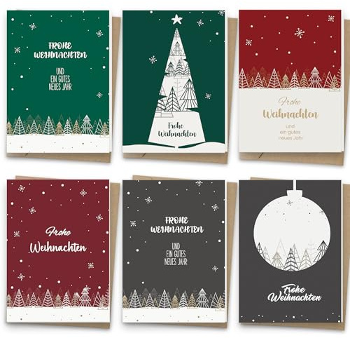 Weihnachtskarten - 24 Premium Weihnachtskarten mit Umschlag Set - Klappkarten mit Weihnachtsbaum - Kleine Weihnachtskarten für Kinder Freunde Merry Christmas Cards Grußkarten Weihnachten Geschenke