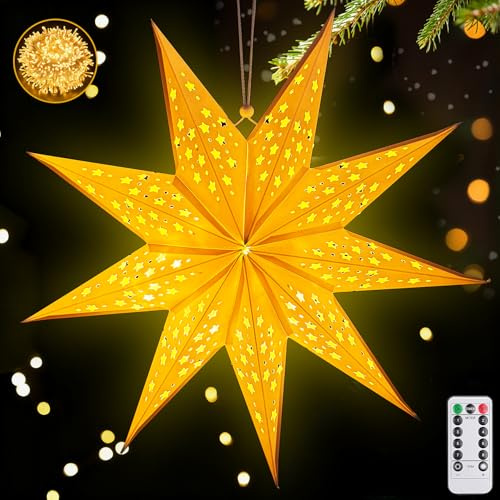 50CM Papierstern Lampenschirm,Papiersterne Zum Aufhängen Beleuchtet,Weihnachten mit Timer und 8 Beleuchtungsmodi,Faltstern Weihnachten für zu Hause,Fenster,Advent,weihnachten,Geburtstag,Weihnachtsbaum