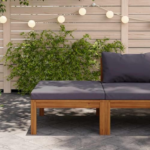 Holamys Fußhocker mit Dunkelgrauem Kissen, Akazie Massivholz, 65x65x29cm, Ölbehandelt, Robust für Outdoor Garten & Terrasse