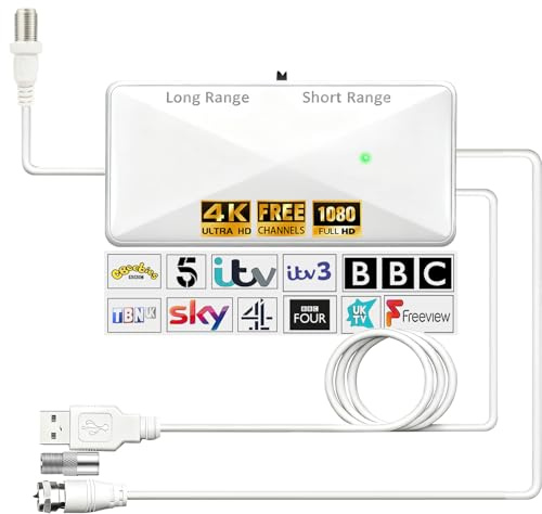 CSUXYD Tv Signal Booster Aerial Amplifier, High Gain Indoor TV Aerial Booster, USB Power Adjustable Reception Range Tvs Antenna Booster Amplifier (White1)