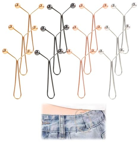 XINML 12 Stück Hosenbund Enger Machen Clip, Verstellbare Hosen Taillenspanner, Hose Enger Machen Clips Ohne Nähen, Hosenknop Zum Enger Machen, Waist Clip Für Jeans Rock Hose T Shirts Ärmel, 4 Farben