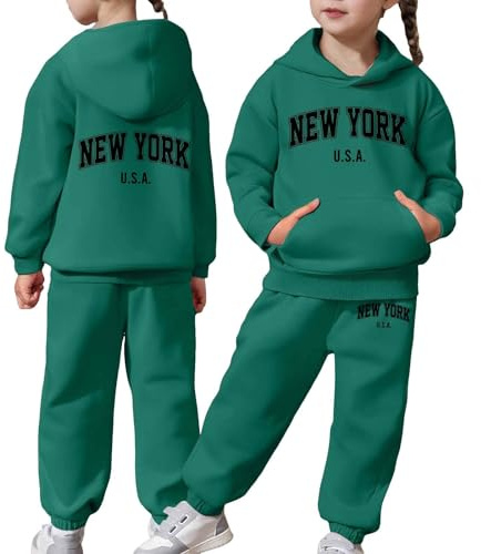 2026 Niños Niño Niño Niña Manga Larga Sólido Cálido Sudadera Sudadera Tops Pantalones Niños Trajes Chándal, Verde oscuro., 3-4 años