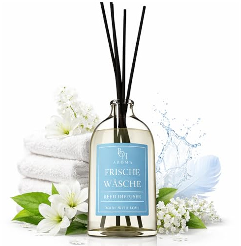 Raumduft FRISCHE WÄSCHE Reed Diffuser mit 5 Duftstäbchen | 100ml | Lufterfrischer mit Duftstäbchen für die Wohnung | Diffuser mit Stäbchen | Raumduft inspiriert von Luxusparfums