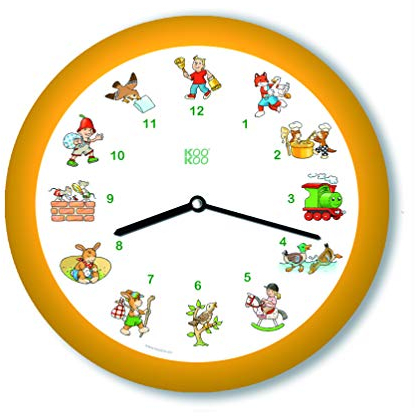 KOOKOO KinderLieder Amarillo, pequeño Reloj de Pared, Cada Hora Suena una de 12 Canciones Infantiles conocidas en cítara y Flauta Alta