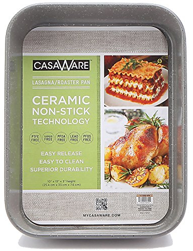 casaWare Ceramic Coated NonStick Lasagna/Roaster Pan 13 x 10 x 3-Inch (Silver Granite)