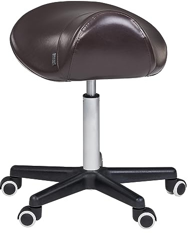 Master Massage Saddle Stool, Standard, Coffee, Modern, Chrome Finish, 5 Star Rolling Legs, Polyurethane Seat, Adjustable Height 52-69cm, Maximum Load 250kg