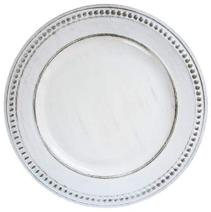 ChargeIt by Jay 1270281-4 Beaded Antique Set of 4 Round Melamine Charger Plates 14x14 White