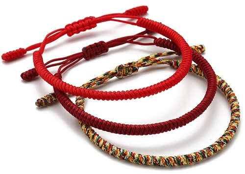 Lucky Buddhist – Handgjorda armband + buddhistisk gåva! Tibetansk lyckobringande trådarmband för kvinnor, män och tonåringar. Justerbar storlek Vänskapspresent. Handgjorda reparmband., Ingen sten