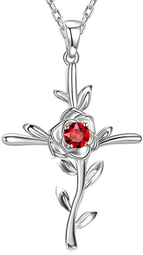 GinoMay Gioielli di Natale Regali Amore Collana di Fiori di Rose I Suoi Regali di Compleanno di Gennaio Moglie Mamma Speranza Foglie Granato Argento 925
