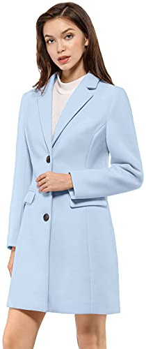 Allegra K Manteau Mi-Long Femme Caban Boutonnage à Revers Cranté Trench-Coat d'Hiver Bleu M