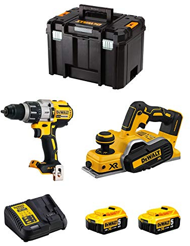 DeWALT Kit DWK220 (Perceuse à Percussion DCD996 + Rabot DCP580 + 2 Batteries de 5,0 Ah + Chargeur + TSTAK VI)