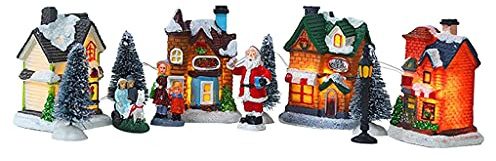 Perfeclan Weihnachtsdorf Dekoration Miniaturhaus, LED-Weihnachtsharz Leuchtturm Weihnachtsdekoration Harz Weihnachtsszene Stadtdekoration
