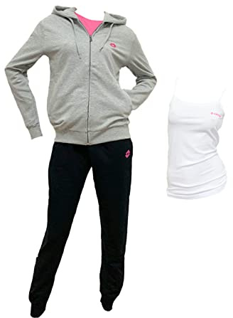 Lotto Tuta Donna Invernale Completa con Zip Intera, Tuta Donna In Felpa GARZATA + T-Shirt in Omaggio (Maglia Grigia+Pantalone Nero+SS Bianco, M)