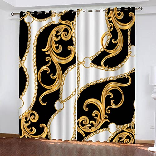 SUBIKA Gardinen Blickdicht 2er Set Verdunklungsgardine Ösen 3D Vorhang Lichtundurchlässig Wärmeisolierung Polyester Schlafzimmer schmücken 280x260cm?2x140x260cm? Schwarze Farbe Goldene Farbe