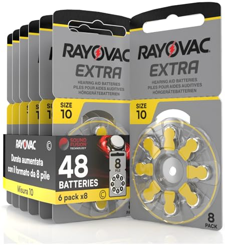 48 Batterie Per Apparecchi Acustici Rayovac Extra Advanced 10. 6 Blister da 8 Pile