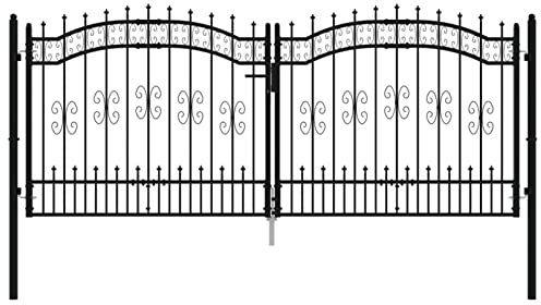 Tidyard Zauntor Hoftür mit Speerspitzen Doppelflügel Gartentor Gartenpforte Tor Hoftor Flügeltor Gartentür Zauntür Industrietor Pforte Gartenzaun Tor Tür Pforte Stahltor Pfostenhöhe: 166 cm Schwarz