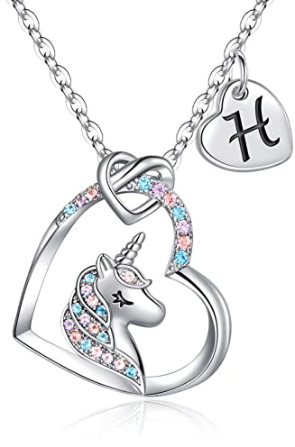 TINGN Einhorn Geschenke für Mädchen, Einschulung Mädchen Einhorn Kette 14K Weißgold Vergoldet CZ Herz Anhänger Kette Prinzessin Geburtstagsgeschenk Einschulung Geschenk für Kinder Tochter Enkelin