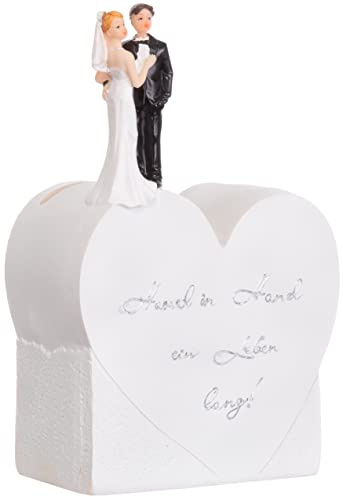 Brandsseller Herz Spardose Hochzeit mit Brautpaar 17x11x5 cm Sparbüchse Hand in Hand EIN Leben lang !
