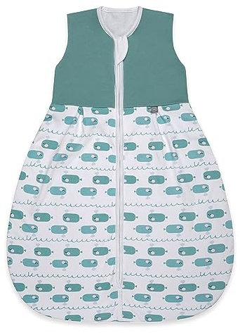 emma & noah Baby Schlafsack 1.0 TOG, Ganzjahres Schlafsack für den Frühling, Sommer und Herbst, 100% Bio-Baumwolle, OEKO-TEX Zertifiziert, Strampelsack für Neugeborene (Wal Blau, 90 cm)