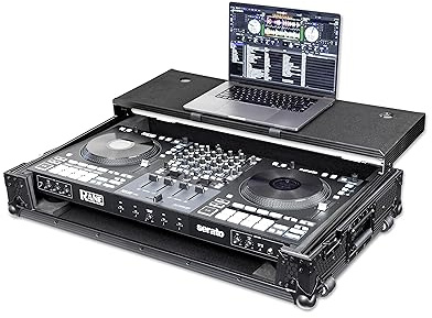 Headliner Pitch Black Flight Case Compatible with Rane Four & Rane Performer with Laptop Platform & Wheels