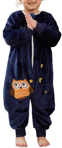 Maeau Baby Schlafsack Flanell mit Füßen Beinen Winter Mädchen Schlafstrampler Langarm Kinder Junge 5 6 Jahre Spielanzug Kleinkind Strampler Romper Pyjama Jumpsuit Tiere Reißverschluss Onesies Blau