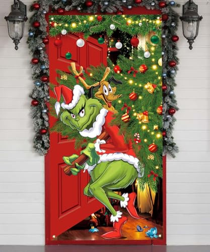 Yarcooly Weihnachtsdekorationen Merry Grinchmas Banner Grinch Dekorationen Winter Neujahr Xmas Decor Grinch Weihnachtsdekoration für Home Party