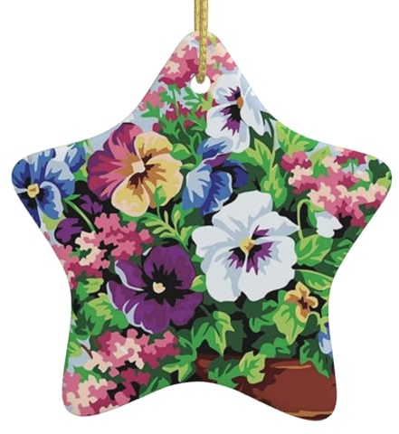 Stiefmütterchen Blumen Weihnachten Ornament Stern Keramik Weihnachten Hängende Ornament Weihnachtsbaum Dekoration Keramik Ornament für Xmas Decor Home Office Geschenkideen