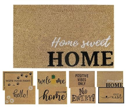 MYPURECORE Coir Door Mat (60x40cm) - Non-Slip & Absorbent, Indoor/Outdoor, Eco-Friendly - Ideal as Front Door, Entrance, Floor, Welcome Mat - Large Size, Dirt Trapper, Washable (SWEET HOME)