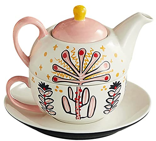 PRETYZOOM Service à Thé Japonerie Peint à La Main 1 Litre en Céramique Rose Ensemble Théière Et Tasses pour Maison Bureau Voyage Kit Théière Et Tasse Réutilisable