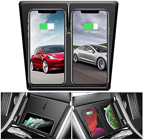Car Phone Charger for Tesla Model 3 2017-2020 Car Center Console Interior with 3 Coils Horizontal/Vertical Quick Charge QI 15W Fast Wireless Charging Pad for 11/Pro/Max/XS/XR/X, S20/S10