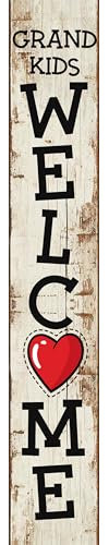Willkommensschild für Enkelkinder, lustiges Schild für Großeltern, Türschild für Großeltern, 20,3 x 122,9 cm, für die Veranda, vertikal, Holz, für den Außenbereich, stehend, Veranda