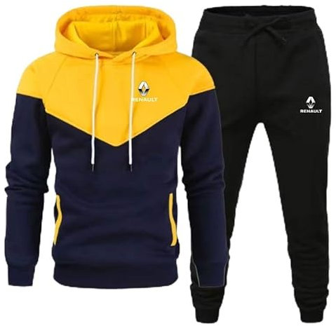 HYFZXWX Herren und Damen﻿pullover, Kapuzenpullover Ren-ault Baumwolle Farbblockierung, lässige Sportbekleidung langärmelige bedruckte Kapuzenjacke und Jogginghose jacke/D/XXL