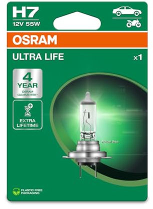 OSRAM ULTRA LIFE, H7, halogen headlight lamp, Single Blister (1 lamp), white