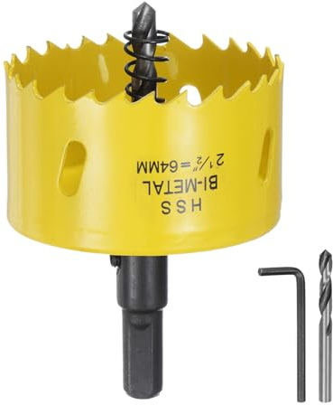 sourcing map Bi-Metal Hole Saw Kit 64mm / 2-1/2 Dia M42 High-Speed Steel Hole Saw Drill Bit Cutter with 3/8 Hex Shank Arbor Center Drill Wrench for Wood Plastic Drywall Plywood