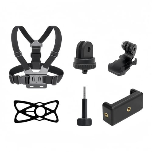 Dreneco Chest Strap Mount Kit 6 in 1 Compatible with Cell Phone and GoPro Hero 11,10,9,8,7,6,5,4, Hero Session, DJI Osmo Action Cameras