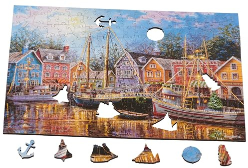 Wentworth Jigsaw Puzzle Ships Aglow - 40 Pieces - For Adults - Shaped Puzzle Pieces & Themed Whimsies - Great for a Gift