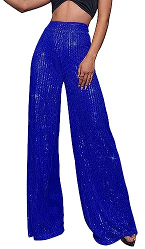 Generisch Karneval Pailletten Hose Damen Glitzer Hose Lang Palazzo Hose High Waist Glänzend-Ausgestellt Hosen Cordhose Damen Weites Bein Silvester Festival Elegant Party Club Kostüm Rave Outfit