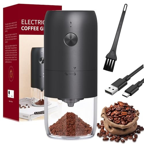 Molinillo de Café Eléctrico,Cerámica Portátil Recargable de Café Rugosidad Ajustable,con Cónica de Cerámica y Cepillo Grosor,de limpieza,para Viajes, Oficina