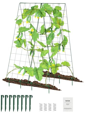 VEVOR Gurka spaljé för klätterväxter 117 x 84 cm hopfällbar gurka spaljé med växtklämma, metall trädgårdsspaljé för upphöjda blomsterbäddar, för tomater, grönsaker